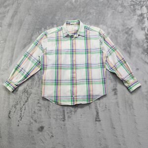 Vintage John Henry Shirt Womens Size 4 White Pastel Plaid Long Sleeve‎ Cotton